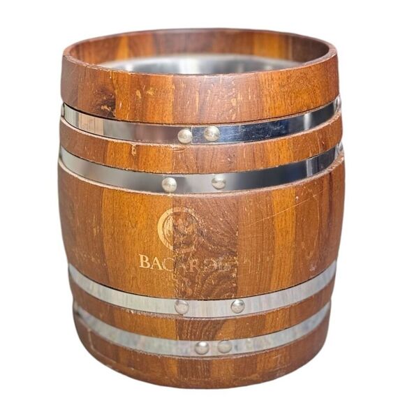 Bacardi Brown Acacia Wood Insulated Ice Bucket for Parties & Barbecues - Picture 1 of 11